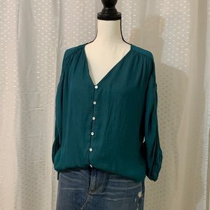 Anthropologie-Dolan Ruched Buttondown EUC